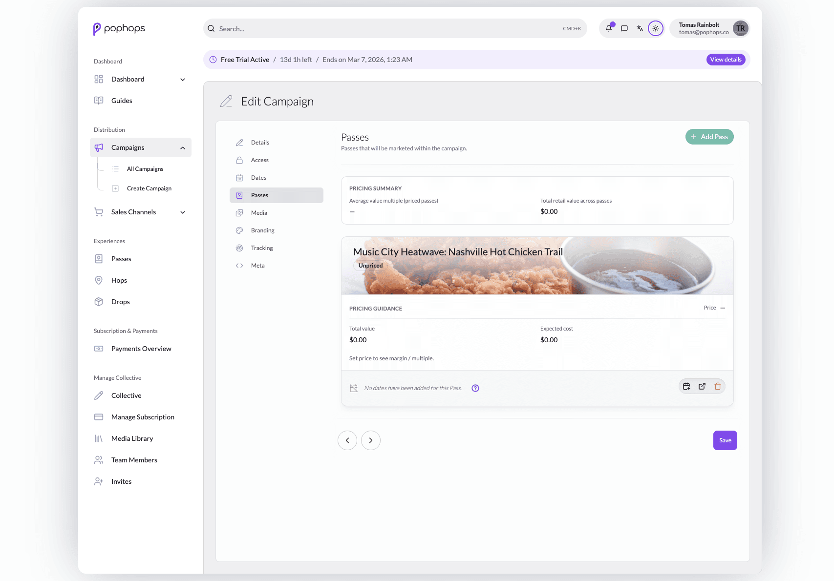 Campaign builder interface with multi-step configuration controls.